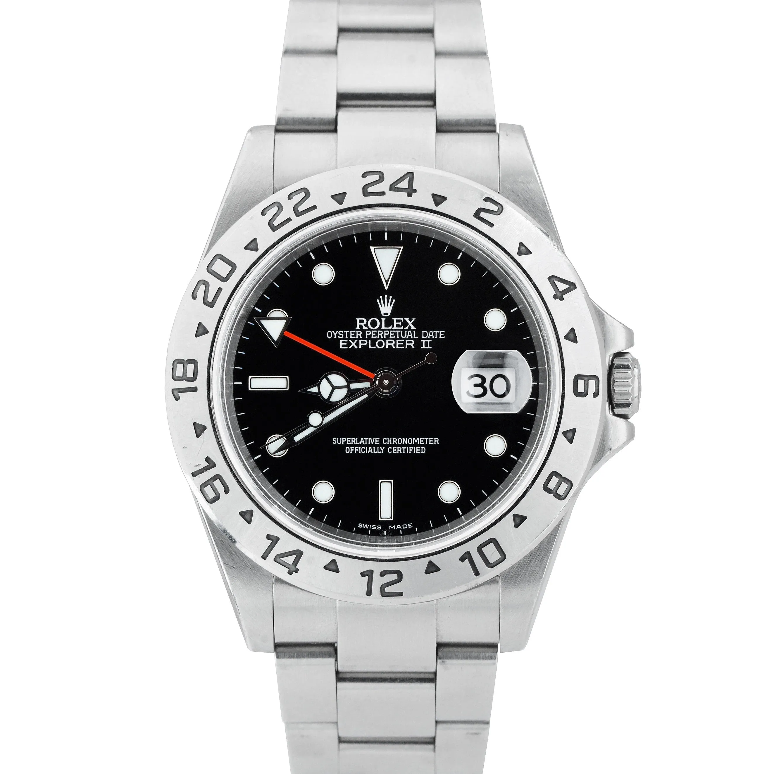 2006 Rolex Explorer II Black Steel SEL NO-HOLES CASE 40mm Date GMT Watch 16570