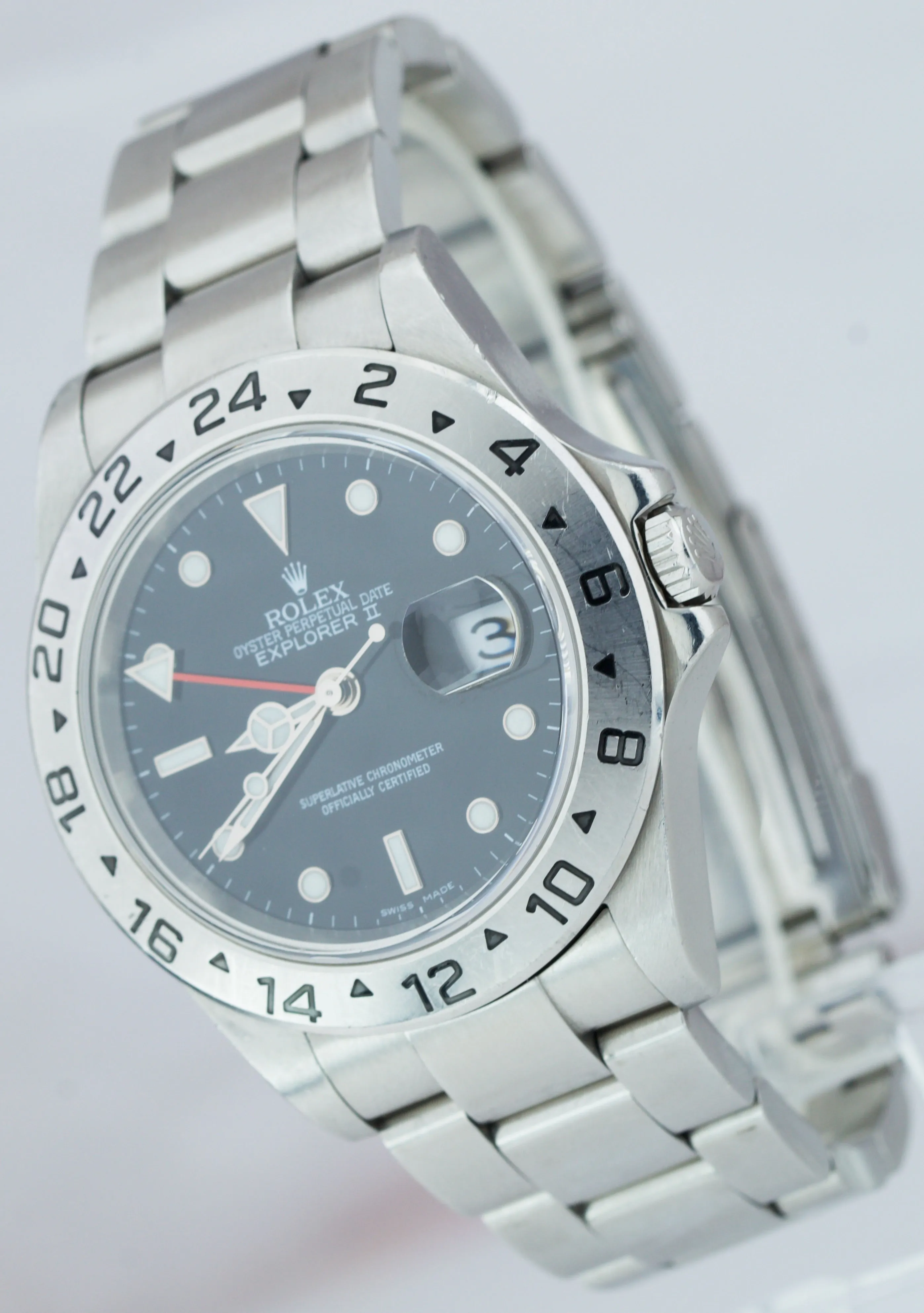 2006 Rolex Explorer II Black Steel SEL NO-HOLES CASE 40mm Date GMT Watch 16570