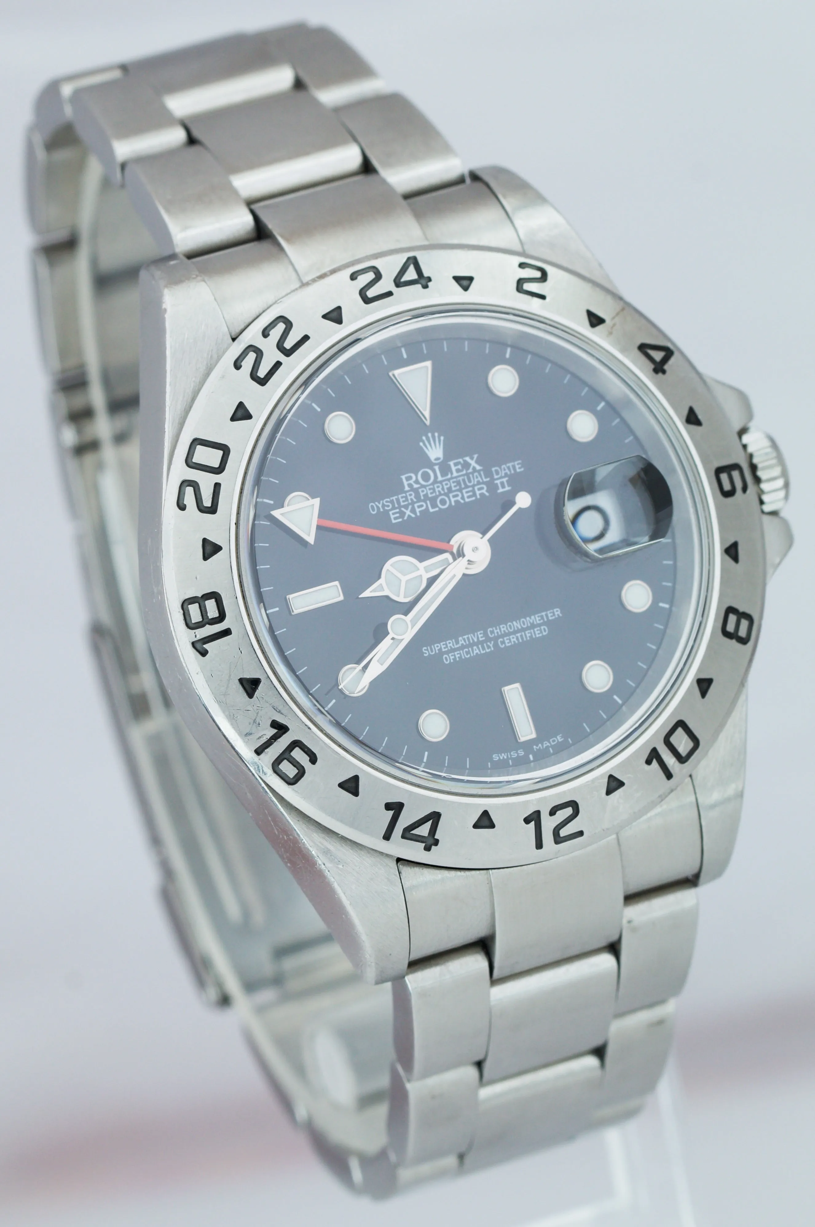2006 Rolex Explorer II Black Steel SEL NO-HOLES CASE 40mm Date GMT Watch 16570