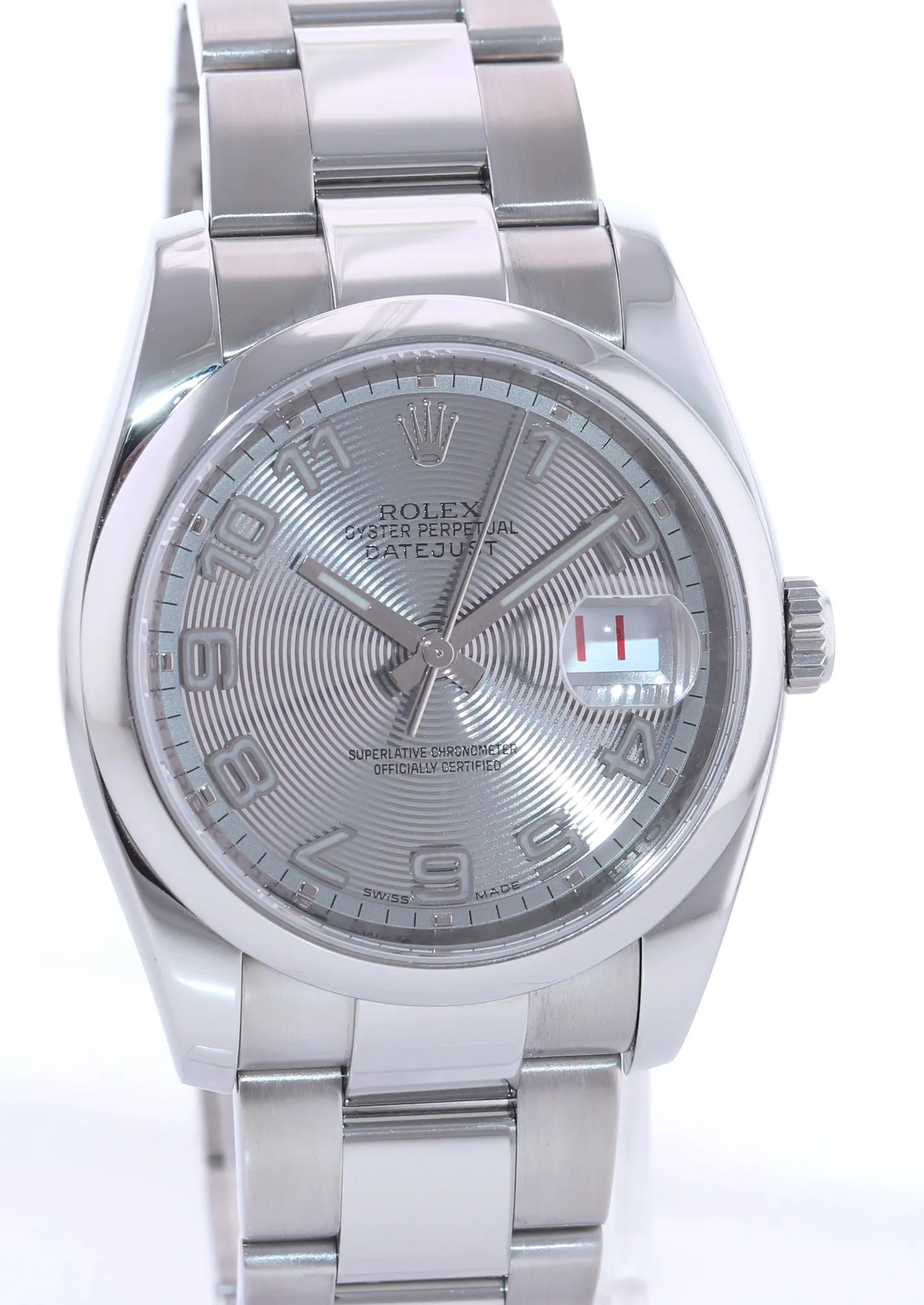2008 Rolex DateJust Silver Concentric Arabic 116200 36mm Oyster Steel Watch Box