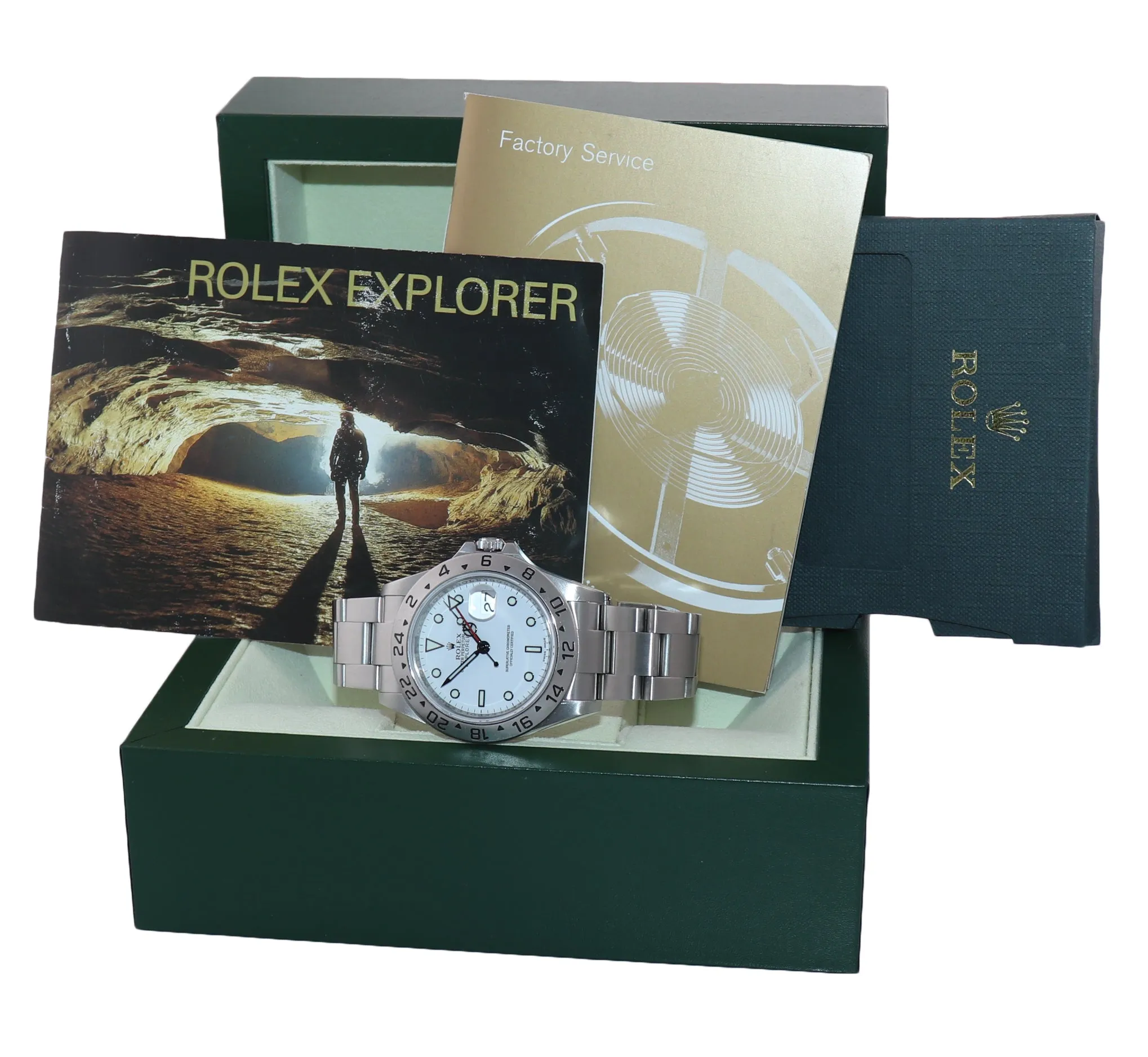 2010 Rolex 3186 WHITE Explorer II 16570 Stainless Steel Date 40mm Watch Box
