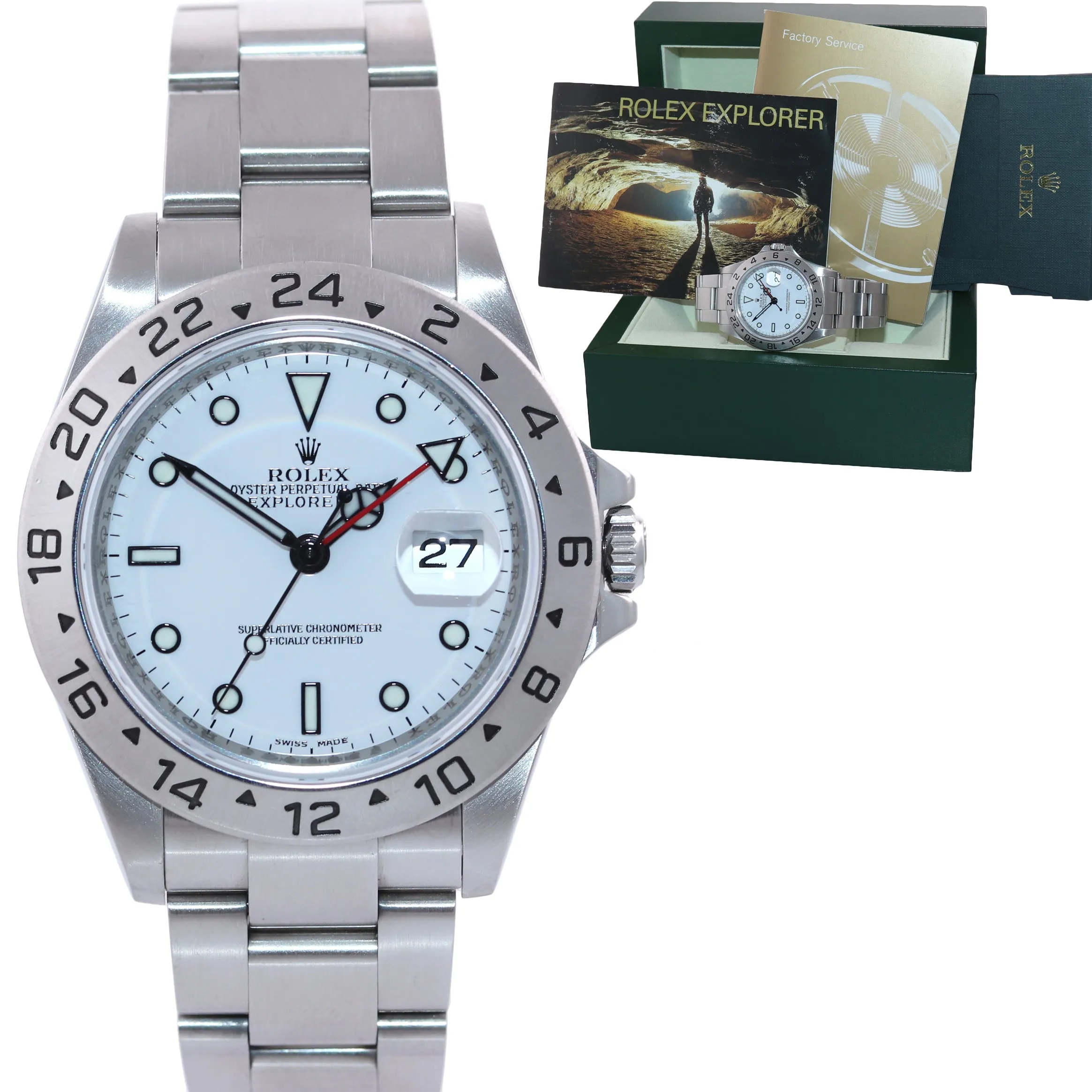 2010 Rolex 3186 WHITE Explorer II 16570 Stainless Steel Date 40mm Watch Box