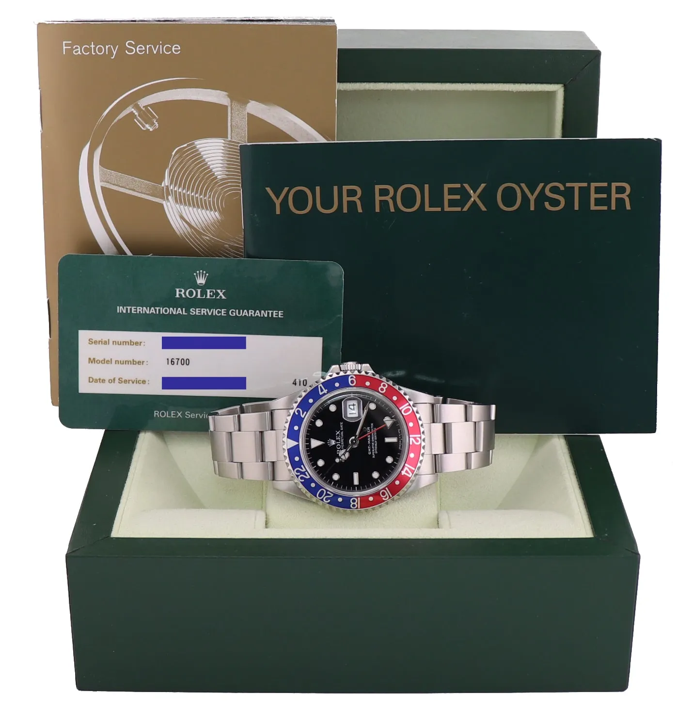 2014 RSC Service Rolex GMT-Master Pepsi Blue Red Steel 16700 Watch Oyster Box