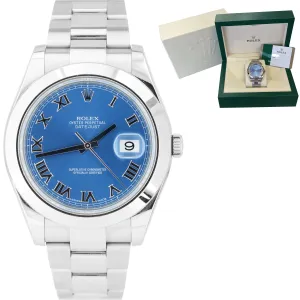 2015 Rolex DateJust II Blue Smooth Stainless Steel 41mm Oyster Watch 116300