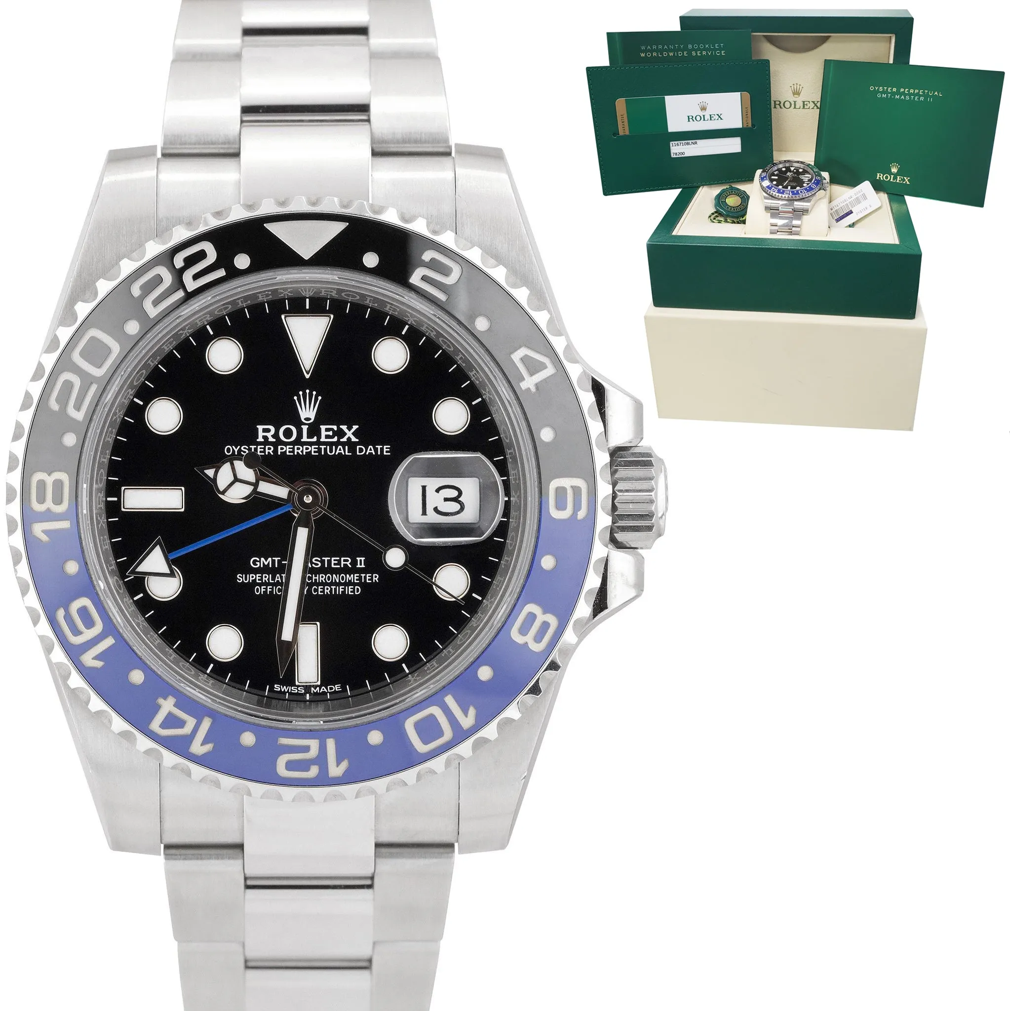 2016 UNPOLISHED Rolex GMT-Master II Batman Blue Black 40mm Watch 116710 BLNR B P