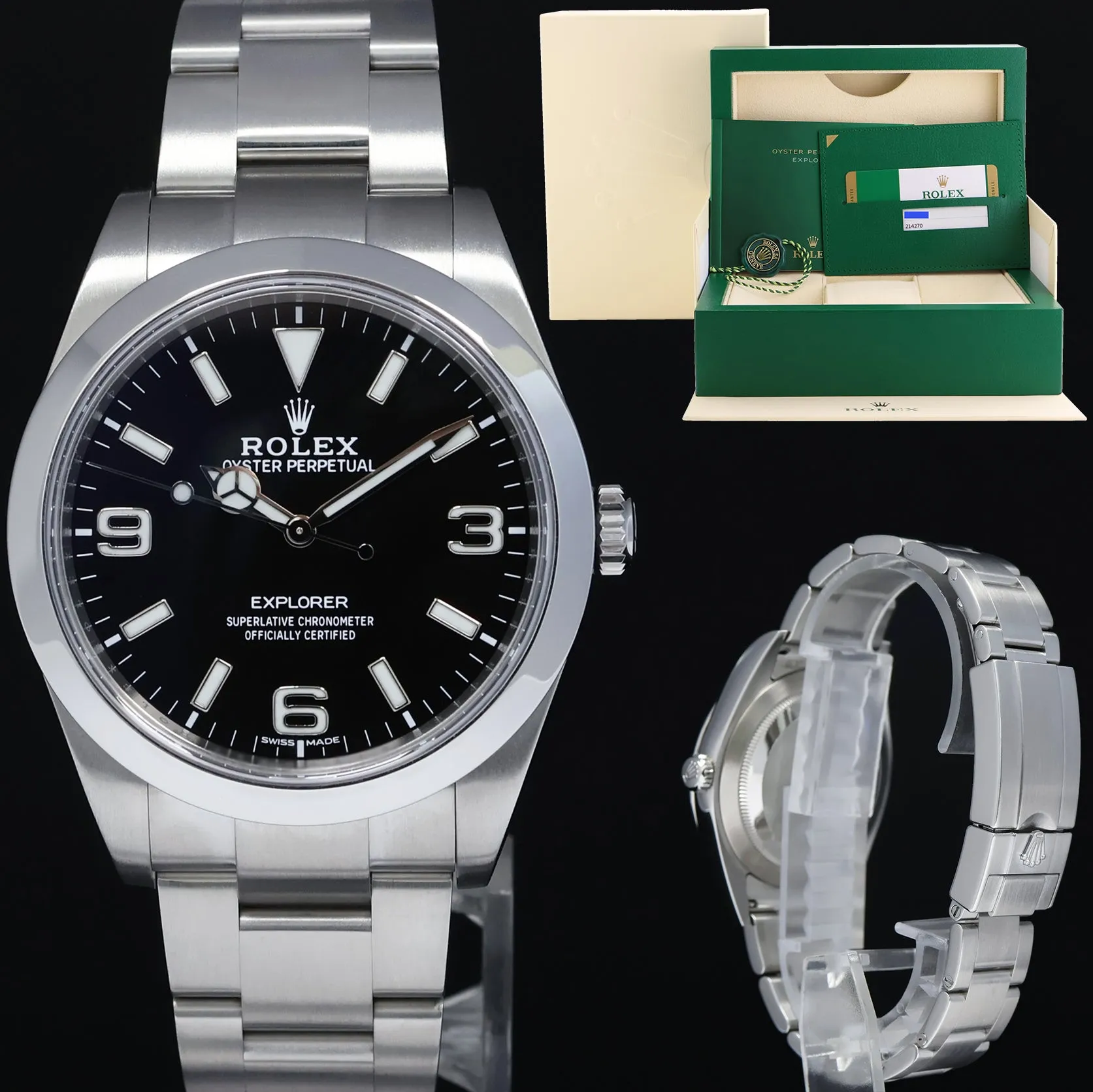 2017 PAPERS Rolex 214270 Explorer Black BLUE LUME 3-6-9 Steel 39mm Watch Box