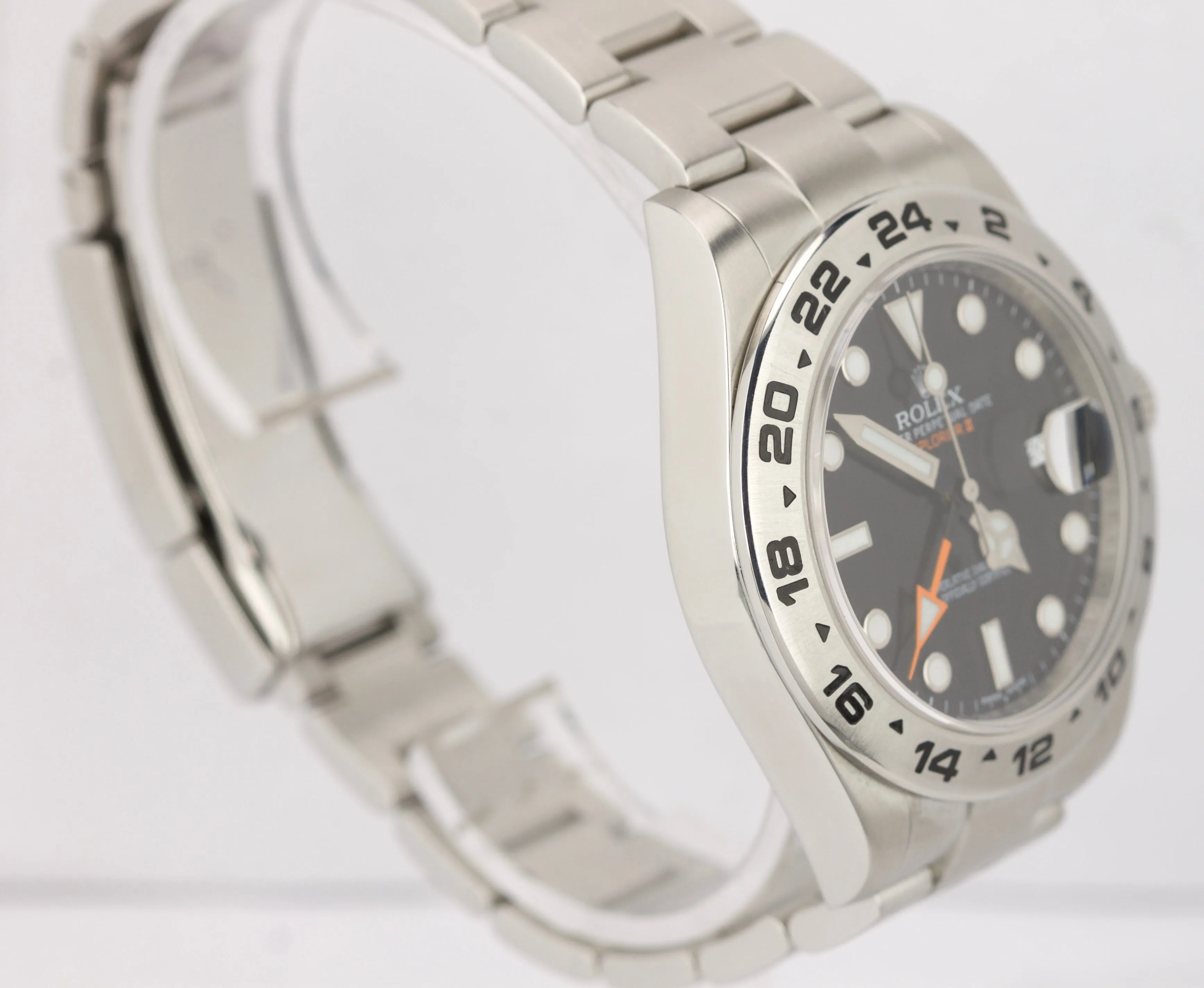 2018 Rolex Explorer II 42mm 216570 Black Orange Stainless Steel GMT Date Watch