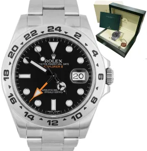 2018 Rolex Explorer II 42mm 216570 Black Orange Stainless Steel GMT Date Watch