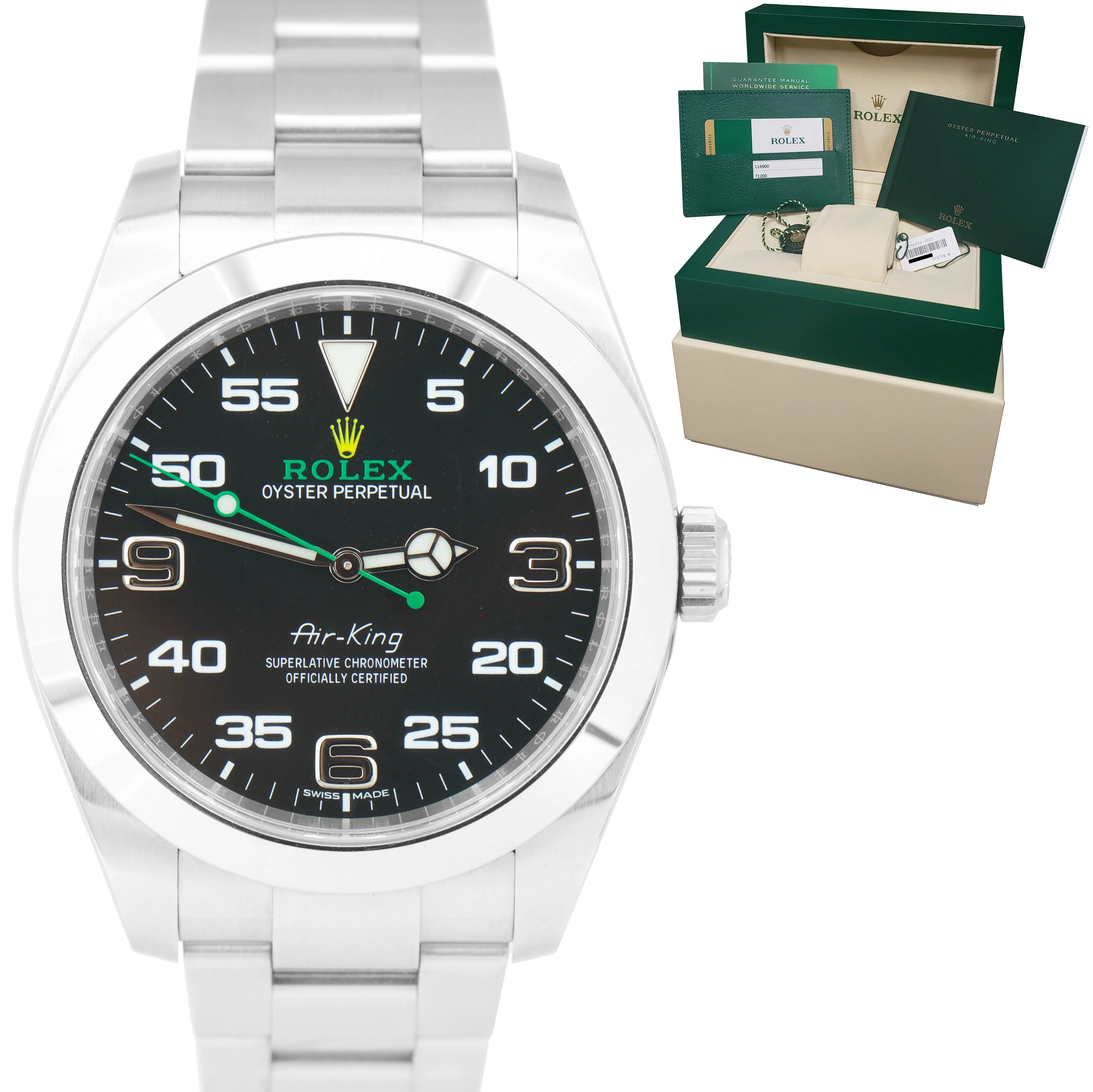 2019 Rolex Air-King 40mm Green Black Stainless Steel Arabic 116900 Watch B P