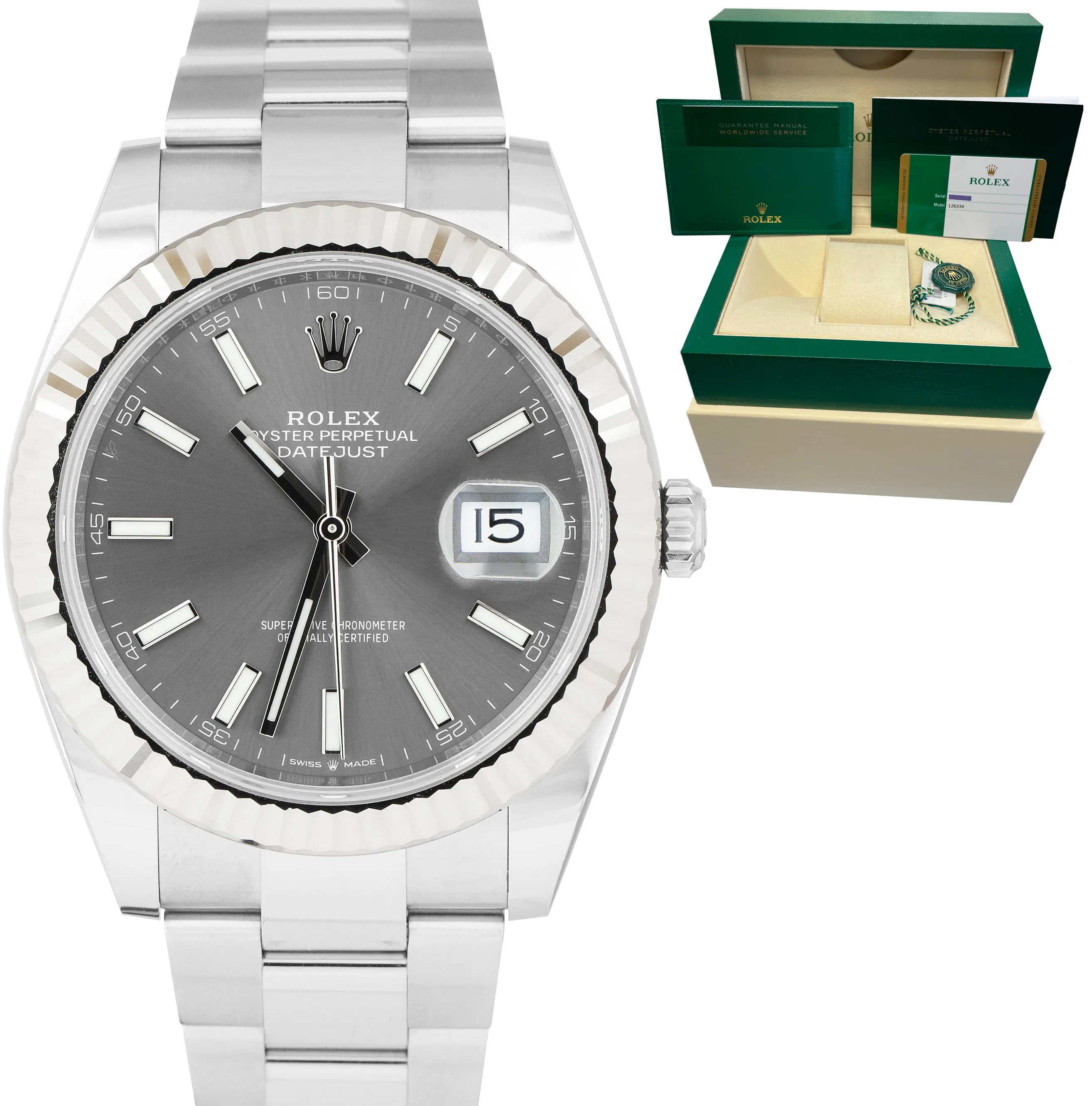 2019 Rolex DateJust Slate Rhodium Stainless Steel 126334 41mm Watch BOX CARD