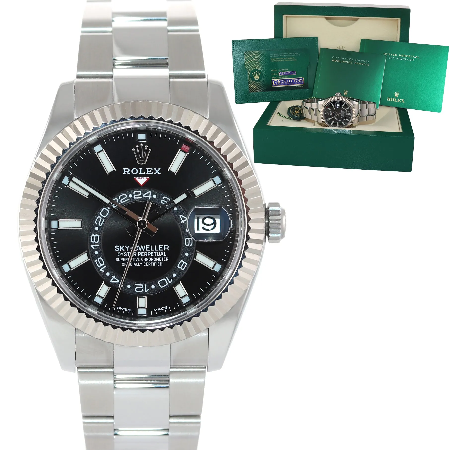2020 NEW PAPERS Rolex Sky-Dweller Stainless White Gold Black 326934 42mm Watch
