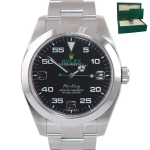 2020 Rolex Air King 116900 Black Arabic Dial 40mm Steel Green Watch Box