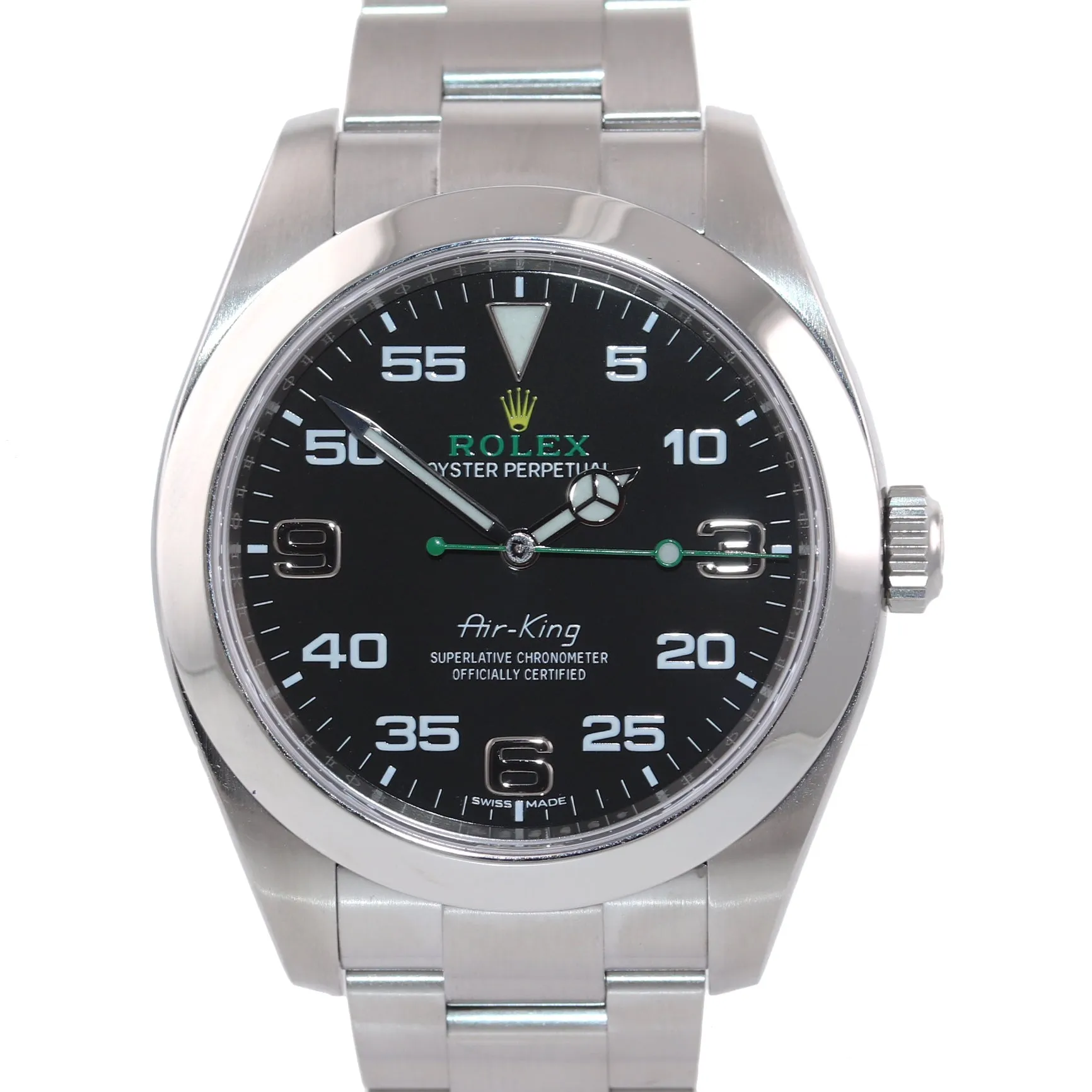 2020 Rolex Air King 116900 Black Arabic Dial 40mm Steel Green Watch Box