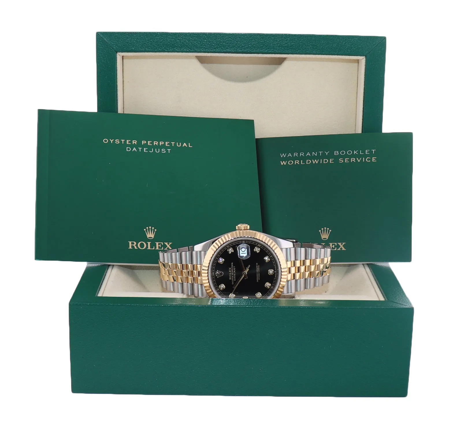2021 Rolex DateJust 41 126333 Two Tone Gold Jubilee Black Diamond Watch Box