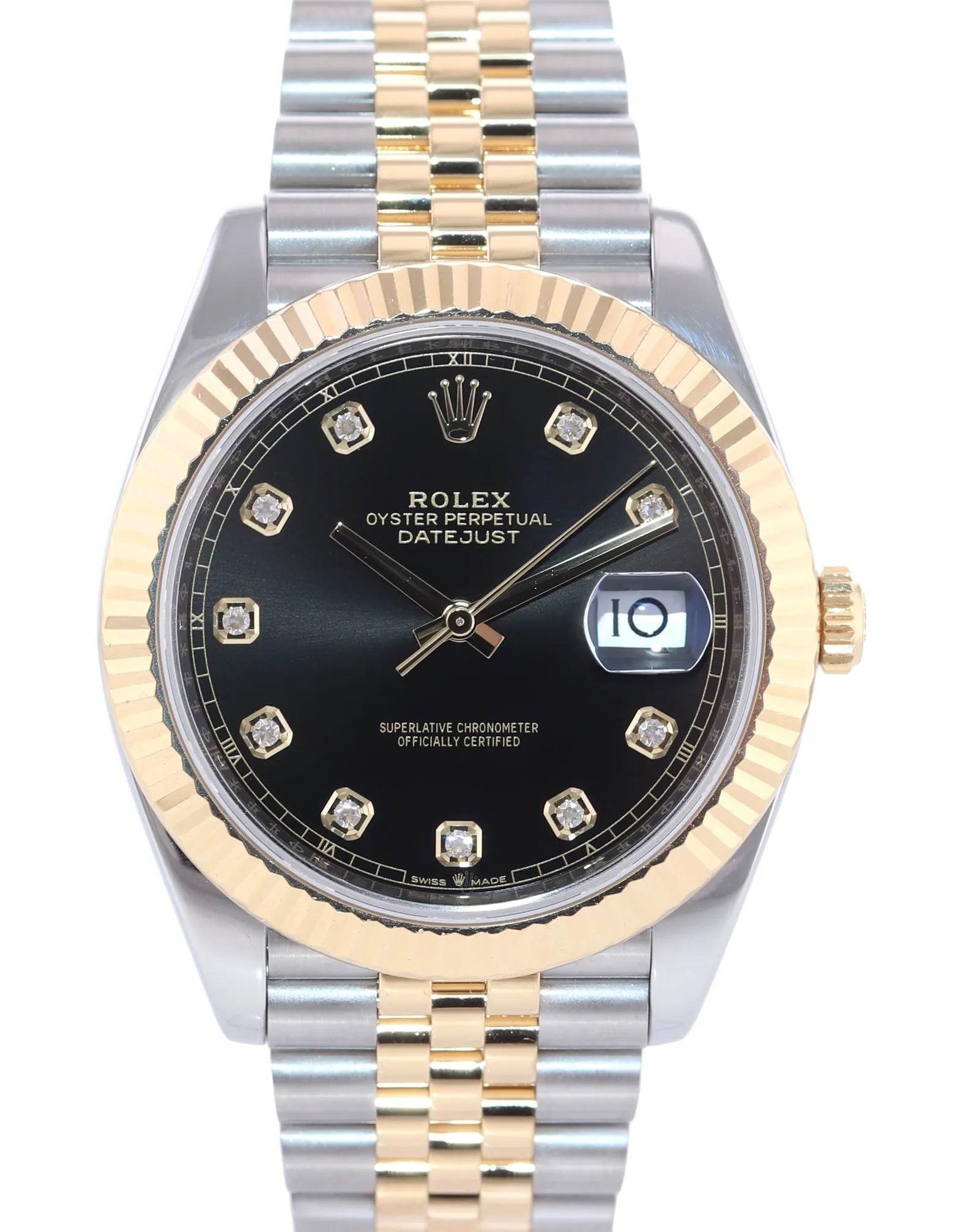 2021 Rolex DateJust 41 126333 Two Tone Gold Jubilee Black Diamond Watch Box
