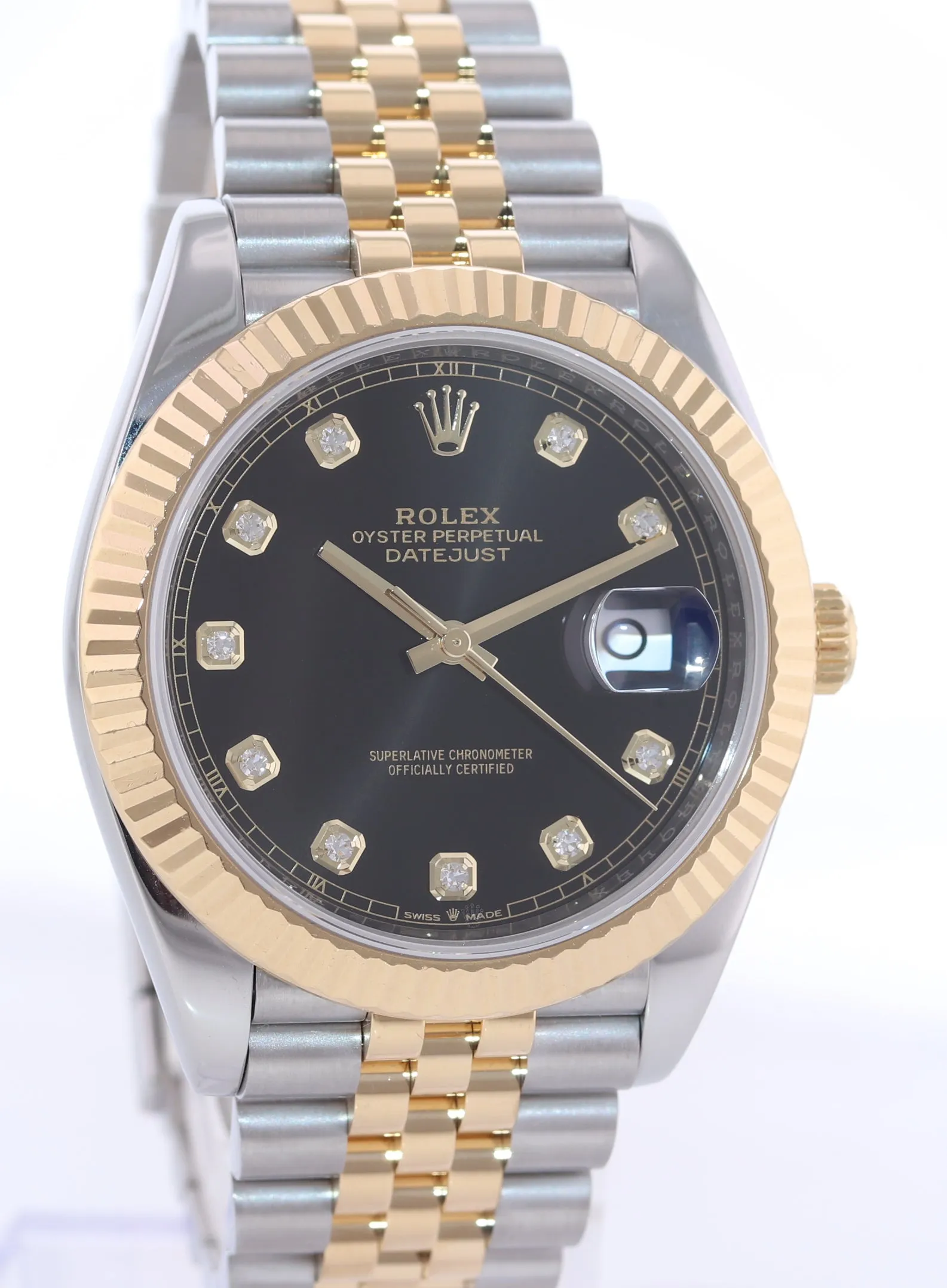 2021 Rolex DateJust 41 126333 Two Tone Gold Jubilee Black Diamond Watch Box