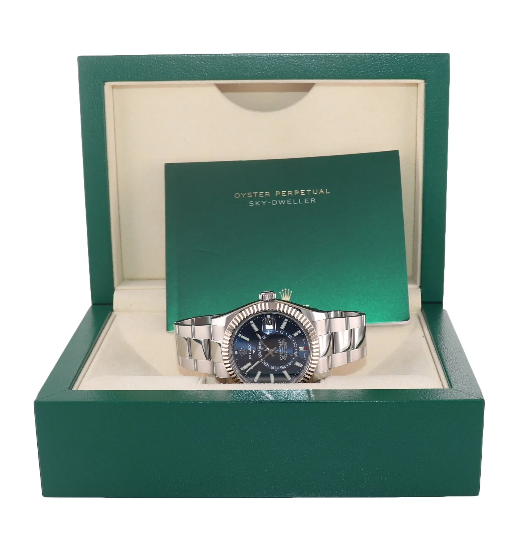 2021 Rolex Sky-Dweller Stainless White Gold BLUE DIAL 42mm 326934 Watch Box