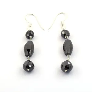20.70 Cts Fancy Black Diamonds Beads Dangler Earrings in 925 Silver, AAA Certified- Great Shine with Elegant Look