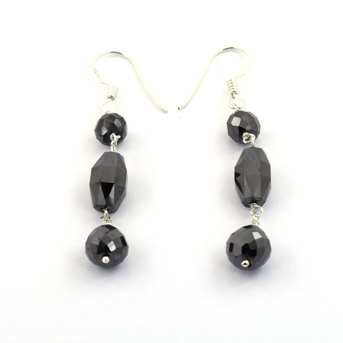 20.70 Cts Fancy Black Diamonds Beads Dangler Earrings in 925 Silver, AAA Certified- Great Shine with Elegant Look