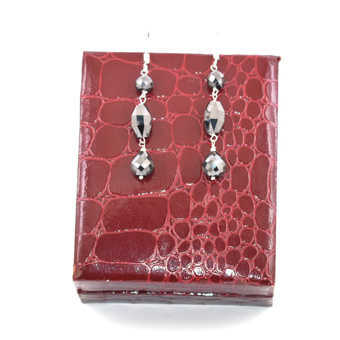 20.70 Cts Fancy Black Diamonds Beads Dangler Earrings in 925 Silver, AAA Certified- Great Shine with Elegant Look