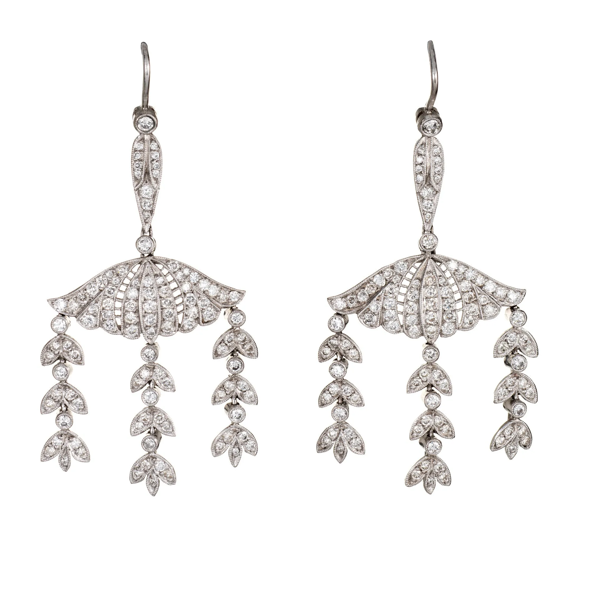 2.25ct Diamond Dangle Earrings Vintage Platinum 14k Gold Foliate Drops Jewelry