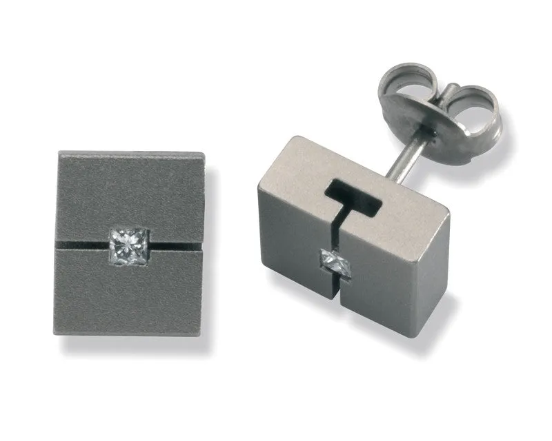 24244-01 TeNo Titanium Earrings with Princess Cut Diamonds