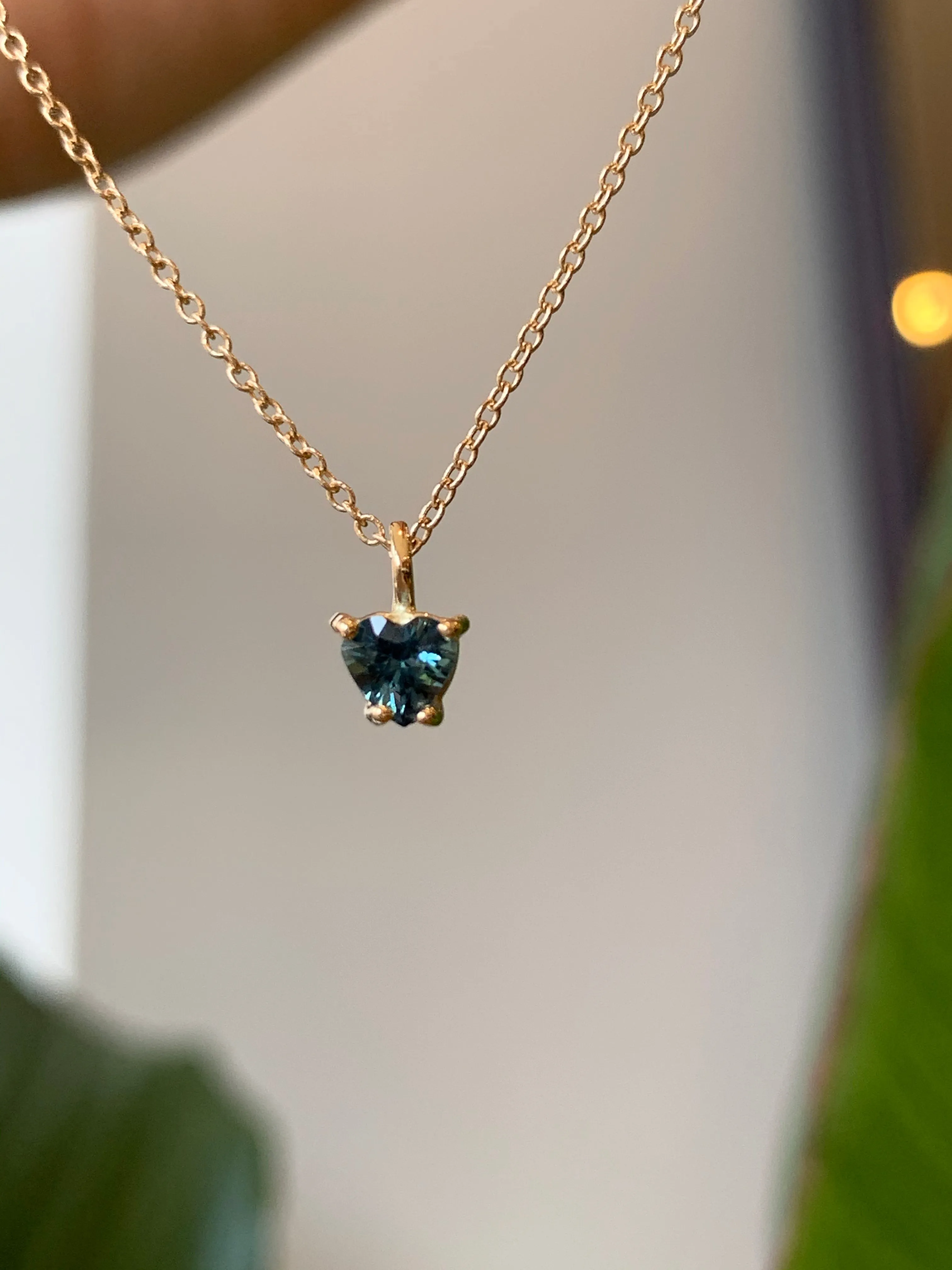 .25 Carat Deep Blue Sapphire Heart cut gem necklace