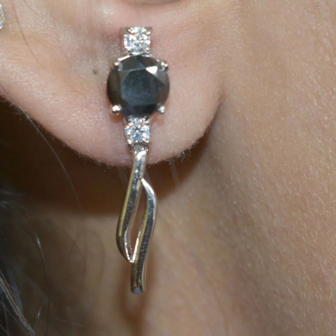 2.60 Ct Certified Black Diamond Stud In Dangler Style with Diamond Accents, Amazing Collection with Great Design