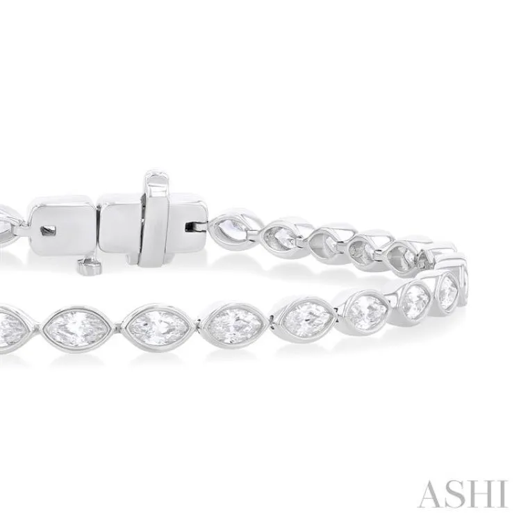 3 1/10 ctw East-West Bezel Set Marquise Cut Diamond Tennis Bracelet in 14K White Gold