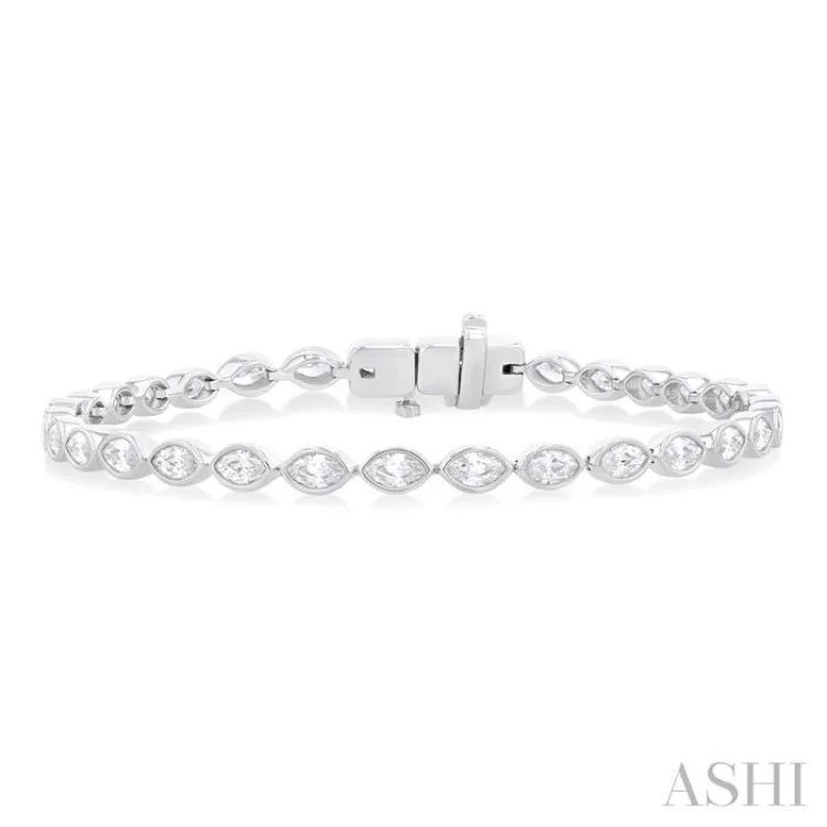 3 1/10 ctw East-West Bezel Set Marquise Cut Diamond Tennis Bracelet in 14K White Gold