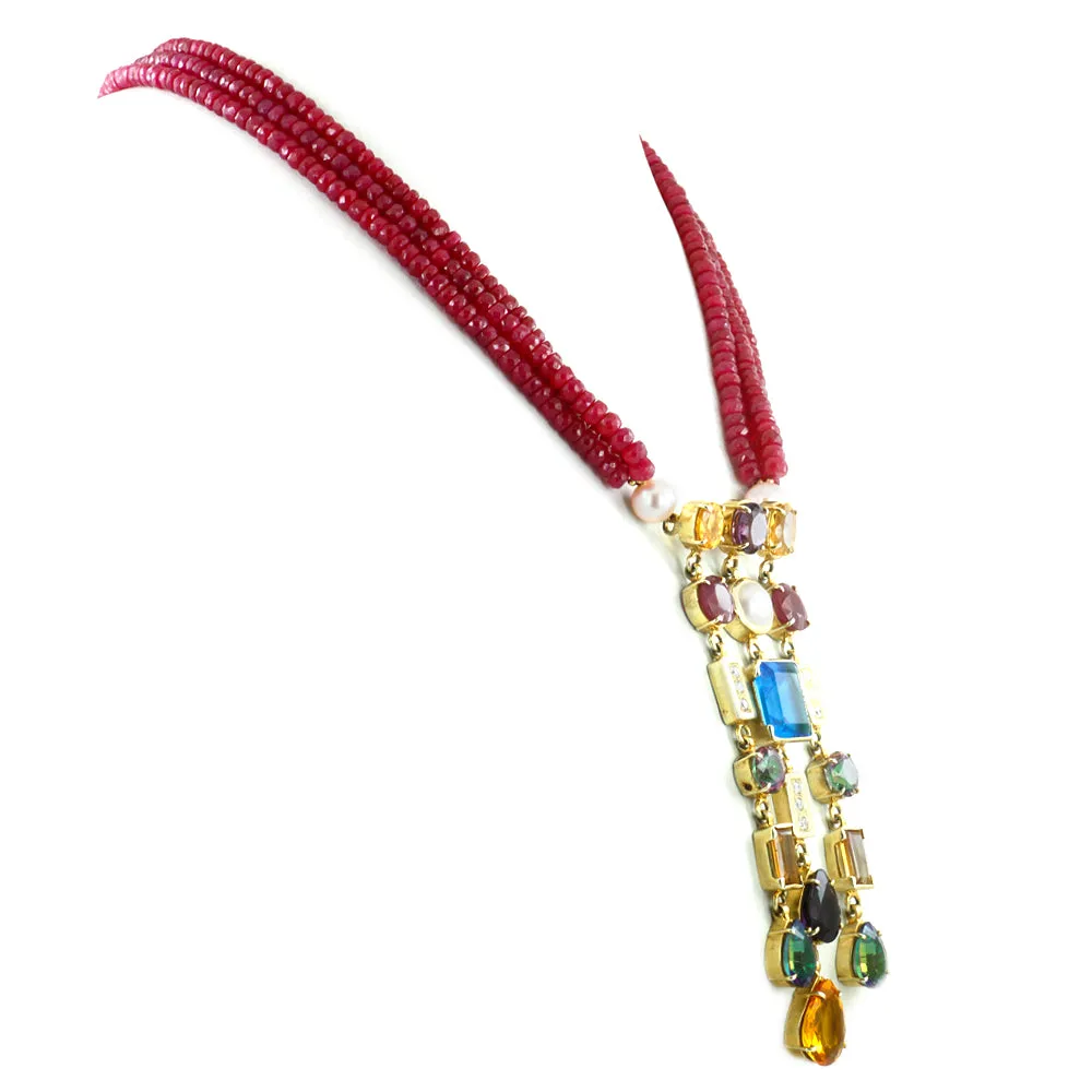 3 - 4 mm Three Row Multi Colors Gemstone Beads Wedding Necklace For Women's