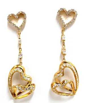 3.00ct Natural Diamonds Hearts on Hearts Dangle Earrings 18 karat