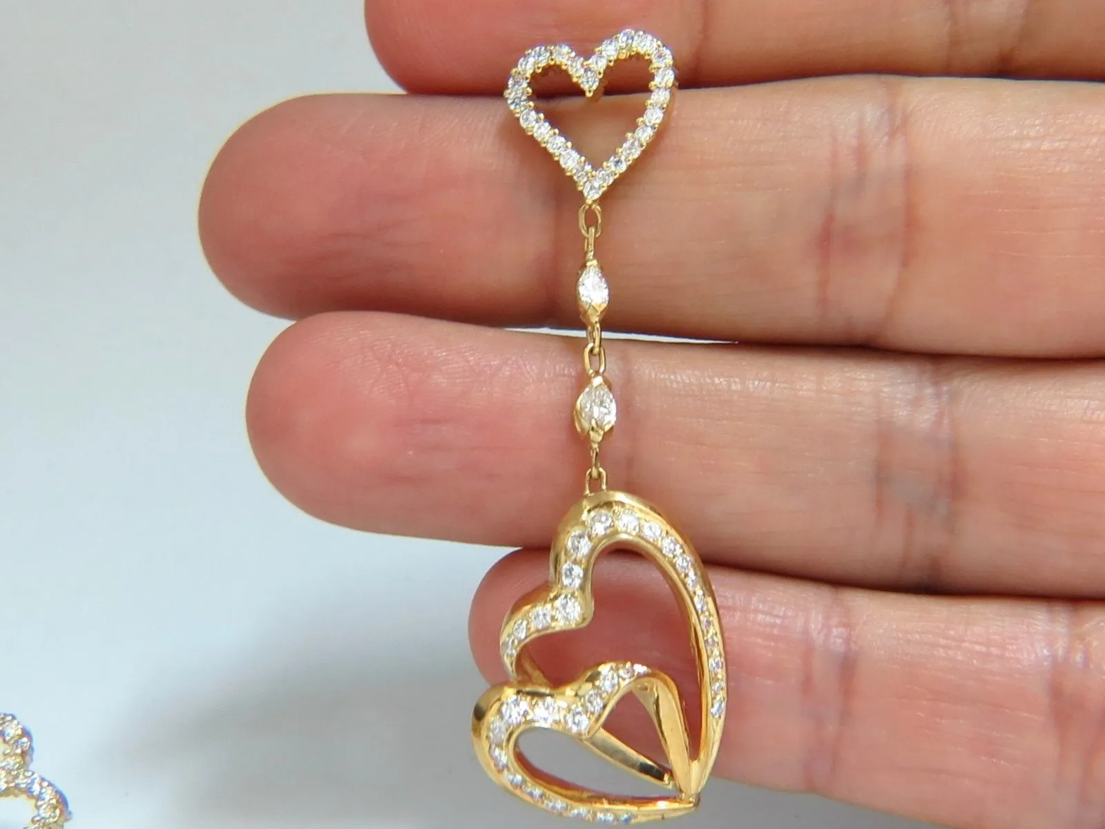 3.00ct Natural Diamonds Hearts on Hearts Dangle Earrings 18 karat