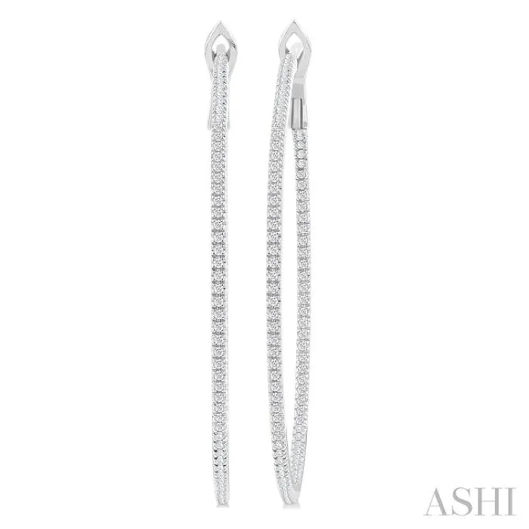 3/4 ctw Inside & Outside Round Cut Diamond Hoop Earring in 14K White Gold