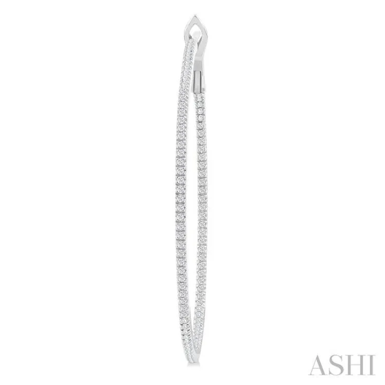 3/4 ctw Inside & Outside Round Cut Diamond Hoop Earring in 14K White Gold