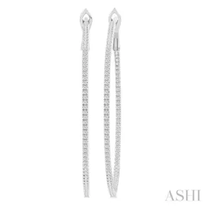 3/4 ctw Inside & Outside Round Cut Diamond Hoop Earring in 14K White Gold