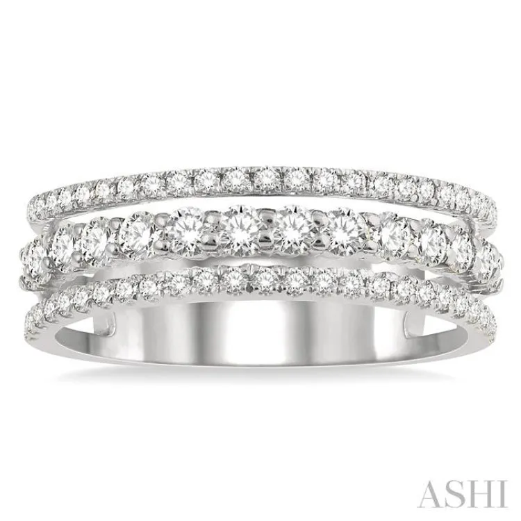 3/4 ctw Split Triple Ring Round Cut Diamond Fashion Ring in 14K White Gold