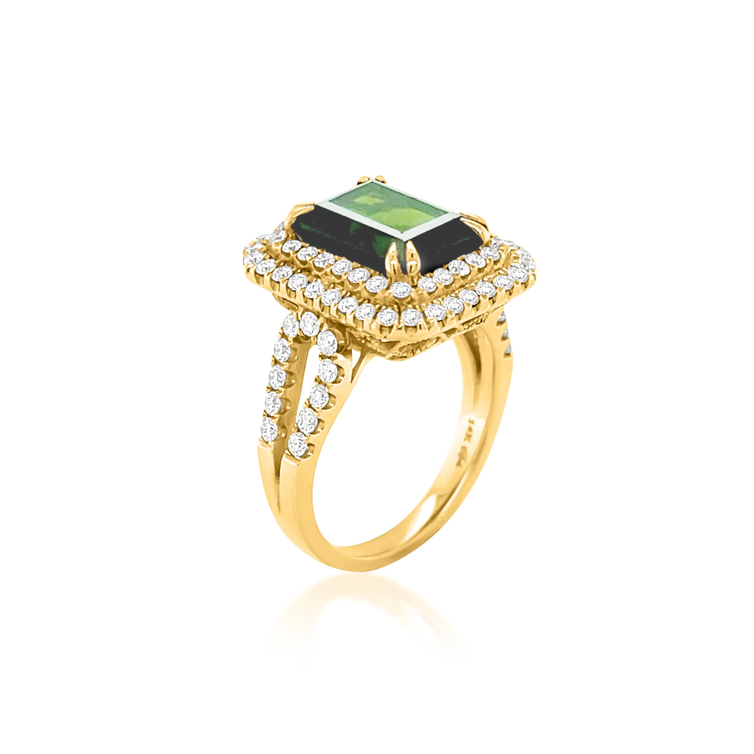 3.89 Carat Green Tourmaline Gemstone Ring in 14k Yellow Gold