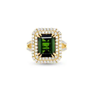 3.89 Carat Green Tourmaline Gemstone Ring in 14k Yellow Gold