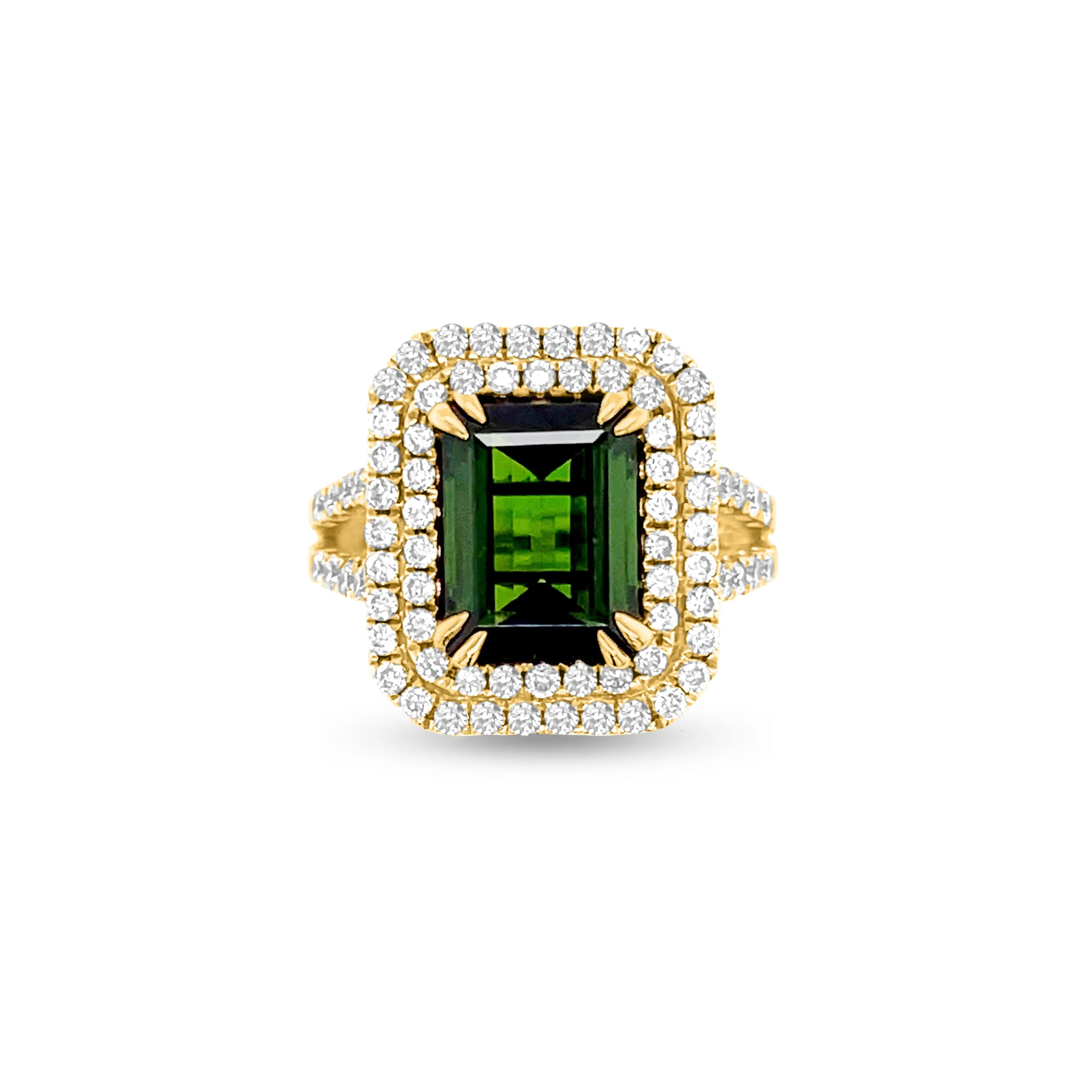 3.89 Carat Green Tourmaline Gemstone Ring in 14k Yellow Gold