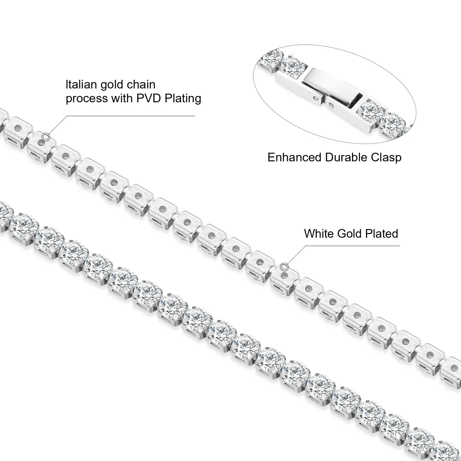 3mm CZ Diamond Tennis Bracelet 316L Stainless Steel KRKC