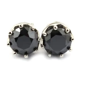 4 Ct AAA Certified Black Diamond Solitaire Studs in 925 Silver with Crown Design & Great Shine