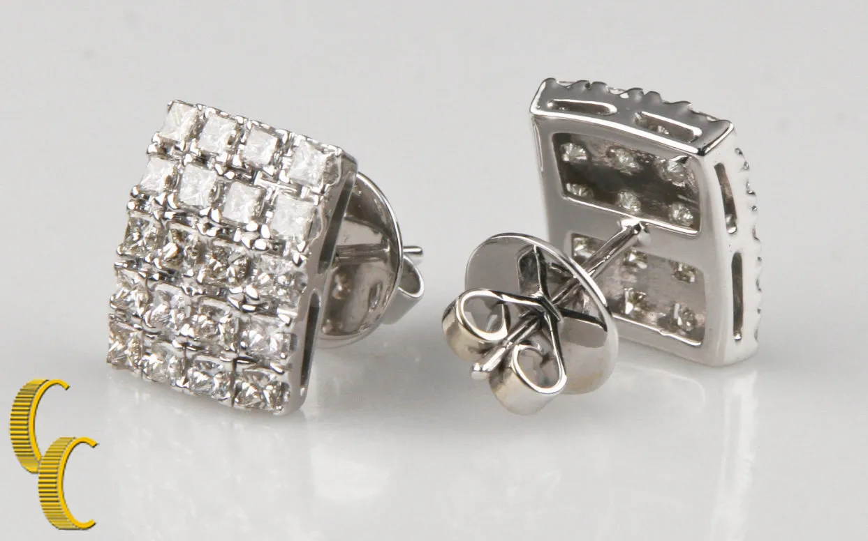 4.00 carat Princess Cut Diamond 14k White Gold Plaque Earrings