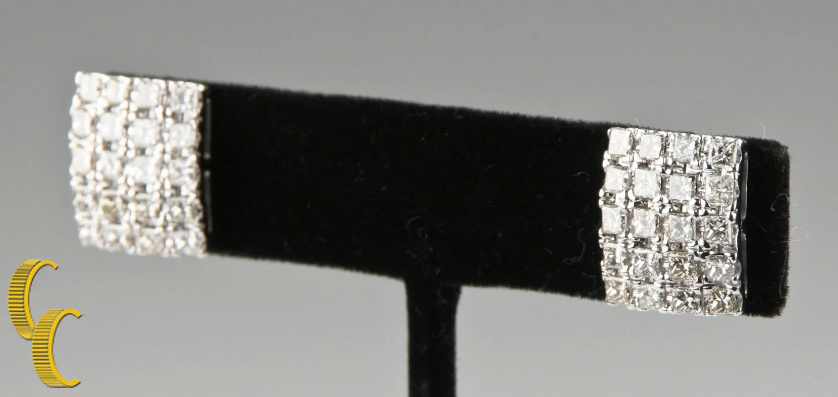 4.00 carat Princess Cut Diamond 14k White Gold Plaque Earrings