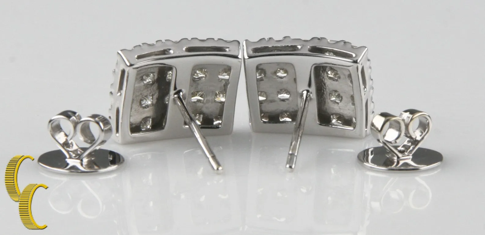 4.00 carat Princess Cut Diamond 14k White Gold Plaque Earrings