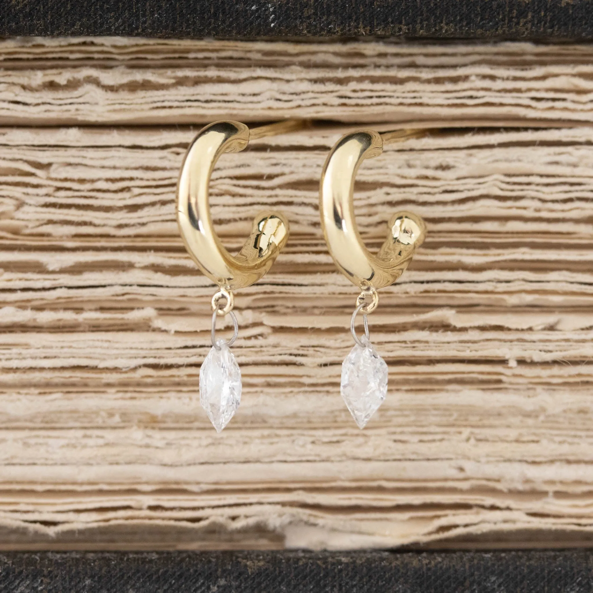 .42ctw Pierced Hexagon Cut Diamond Hoop Earrings