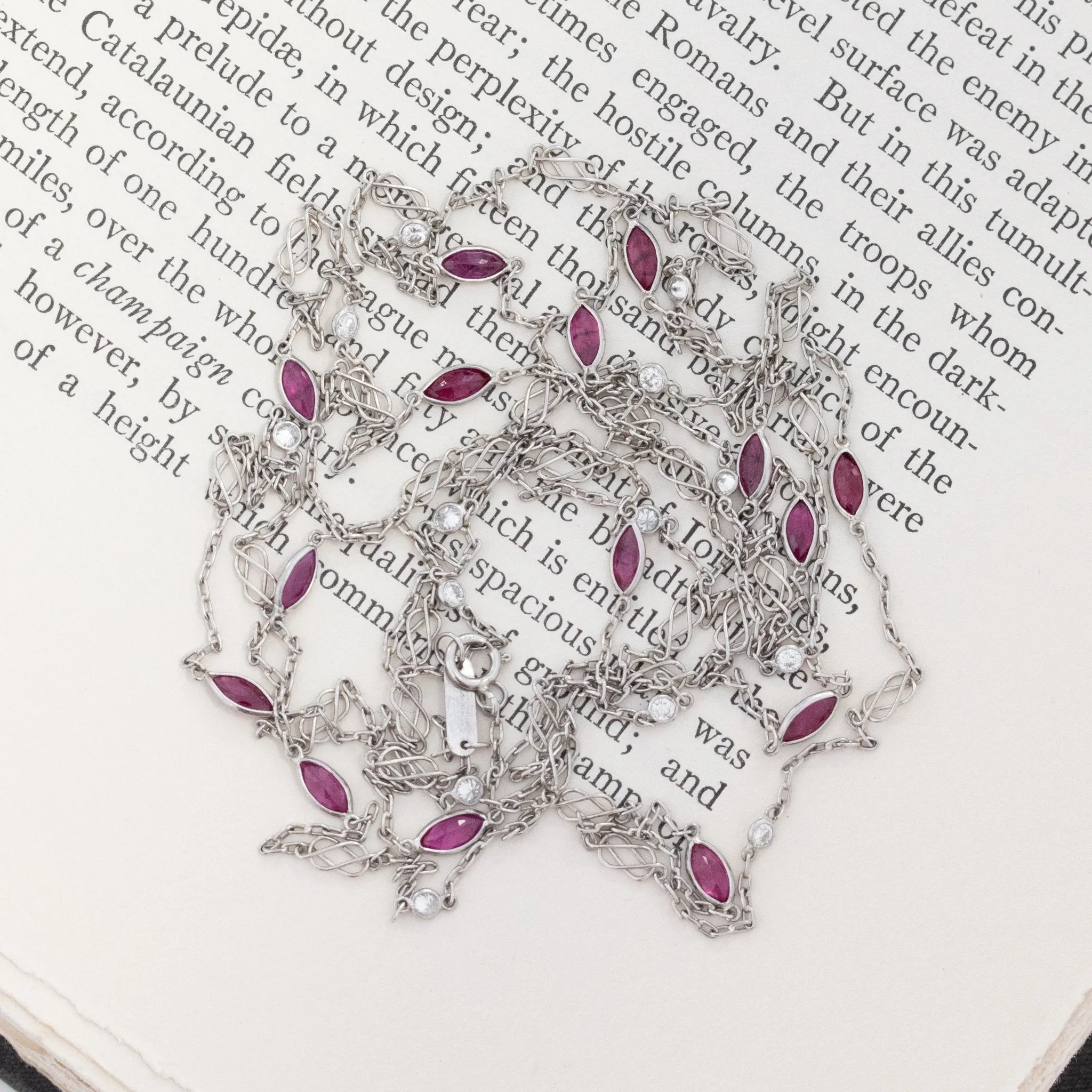 4.40ctw Ruby and Diamond Station Necklace, 56"
