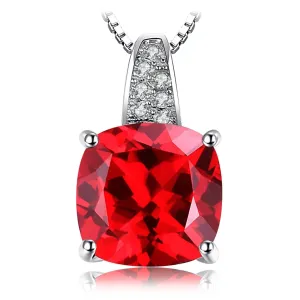 4.7ct Created Red Ruby 925 Sterling Silver Pendant Necklace for Women Cushion Cut Gemstone Choker Gift No Chain
