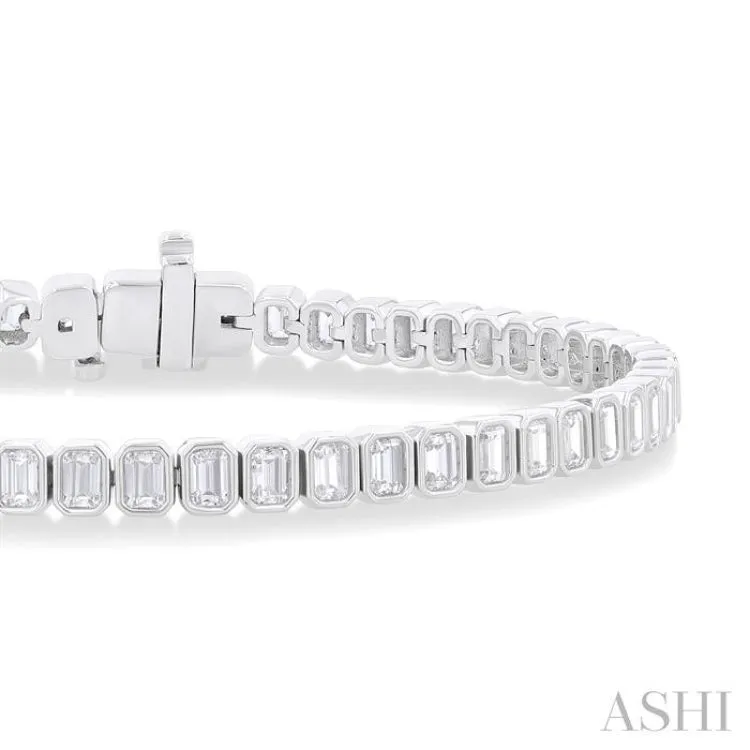 5 1/2 ctw North-South Bezel Set Emerald Cut Diamond Tennis Bracelet in 14K White Gold