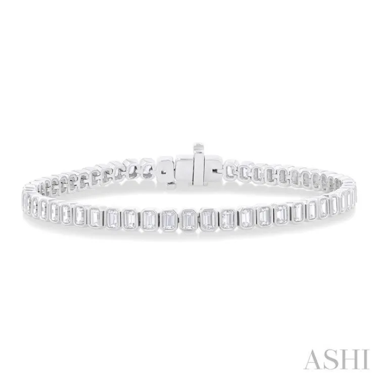 5 1/2 ctw North-South Bezel Set Emerald Cut Diamond Tennis Bracelet in 14K White Gold